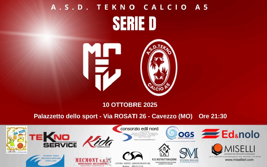 Tekno Calcio a 5 pronta all’esordio in campionato: venerdì trasferta a Cavezzo